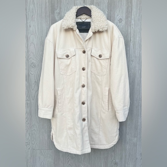 Lucky Brand Jackets & Blazers - LIKE NEW Lucky Brand Cream Corduroy Sherpa Collar Knee Length Jacket Size Large